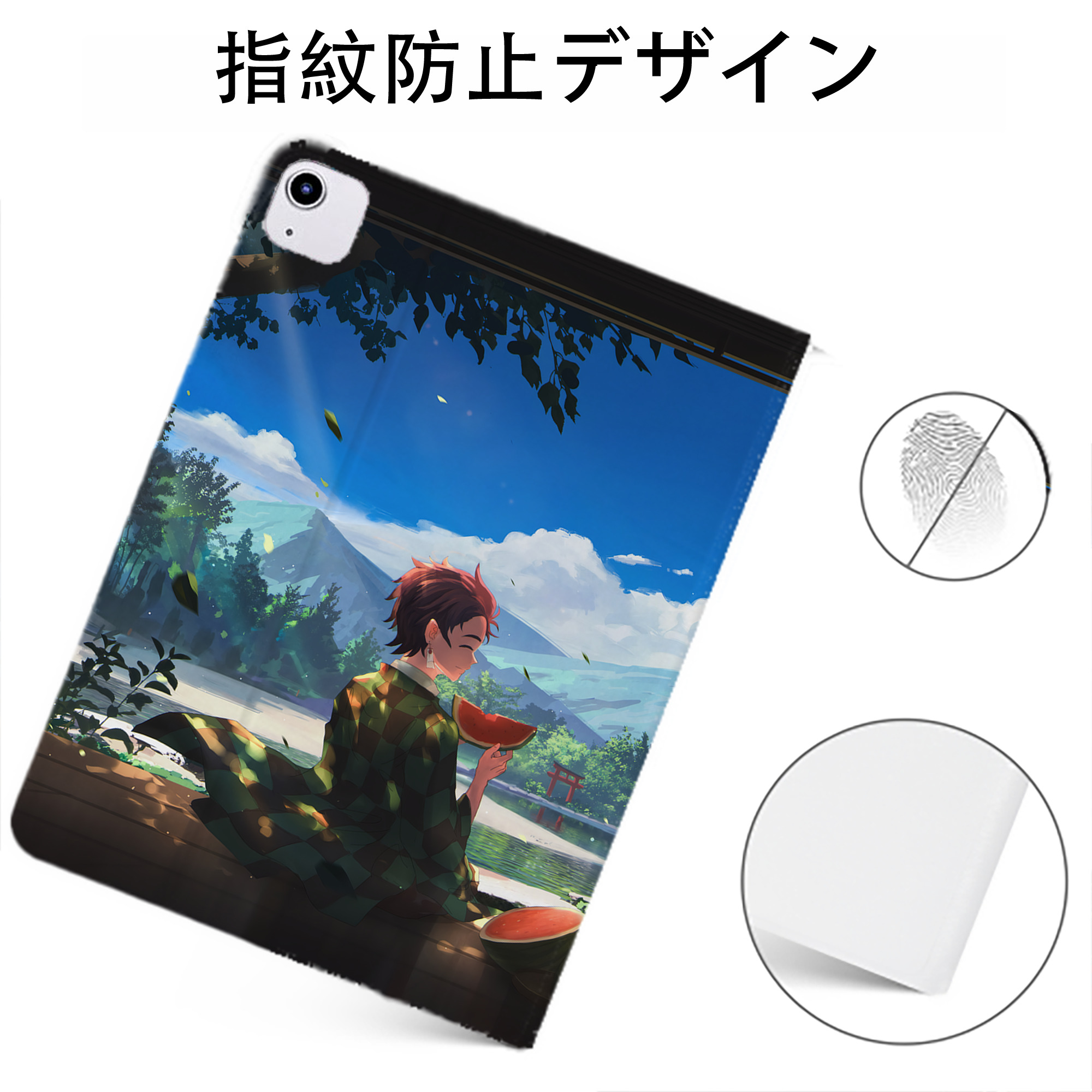 （画像用） 鬼滅の刃（きめつのやいば）竈門 炭治郎／かまど たんじろう Kamado Tanjirou IPadケース ペンホルダー付き ブックスタイルデザイン